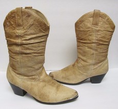 America West Trading Co Boots Cowboy Western Pigskin Leather Tan Metal T... - $38.00