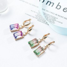 Tourmaline Drop Earrings Rose Gold Color Crystal Dangle Trendy Round  Earrings  - £11.18 GBP