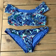 Cikada Australia Off Shoulder Bikini Set Blue Tropical Floral Swim Womens US 8 - $34.65