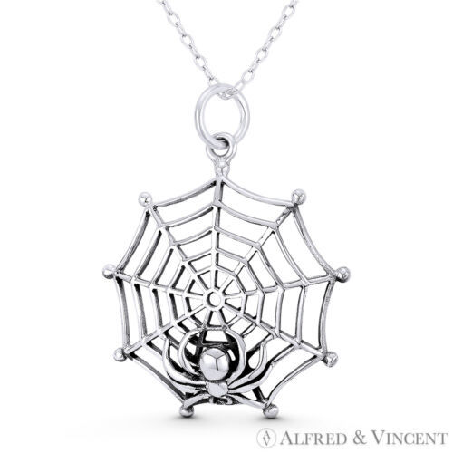 Primary image for Black Widow Spider on Web Arachnid Animism Jewelry .925 Sterling Silver Pendant
