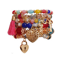 Love Charm Rainbow Bead Stretch Bracelet Set - $43.49