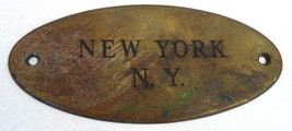 Antique brass New York NY plaque plate door stateroom RR - £43.56 GBP