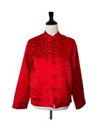 Chicos Design Silk Top Size 1 Womens M Red Floral Oriental Knot Button M... - $53.45