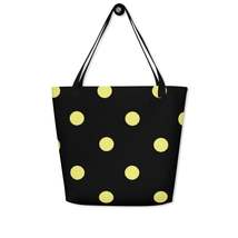 Autumn LeAnn Designs® | Black with Dolly Yellow Polka Dots Large Tote Bag - £29.81 GBP