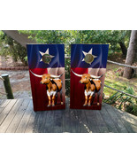 Waterproof Cornhole Wraps / Waving Texas Flag and Longhorn / TX / Laminated - $1,581.79 MXN