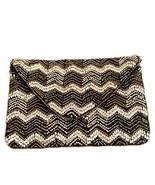 Sole Society Mona Metallic Black Silver Gold Beaded Front Flap Envelope ... - $48.27 CAD