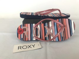 Women&#39;s flip flops sandals black white pink blue striped Roxy 6 New - £13.01 GBP