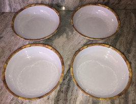 Set Of 4 Pier 1 Import White With Bamboo Rim 9”Plastic Bowls-Dishwasher ... - $69.18