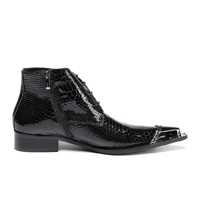 Botines Hombre European style  skin print patent leather  boots black  up ankle  - £221.17 GBP