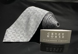 Crazy Horse Tie Classy Silver Geometric Hypnotic Silk 56 x 4 Handmade China - £14.73 GBP
