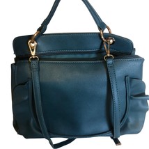 Dark Teal Green Faux Leather Ruffle Handbag Top Handle &amp; Adjustable Stra... - $24.49