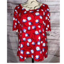 Talbots Floral Knit Top Womens 2Xp Scoop Neck Short Sleeves Red Vibrant Colorful - £11.32 GBP