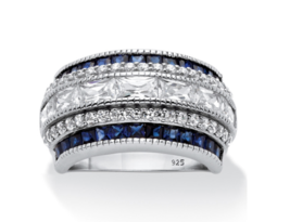 Emerald Blue Sapphire Cz Eternity Ring Platinum Sterling Silver 6 7 8 9 10 - £160.35 GBP