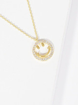 1.00CT Cubic Zirconia Smile Face Pendant Necklace 14K Yellow Gold Plated Silver - £90.47 GBP