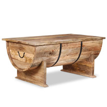 Beige Wood Coffee Table Rectangle Mango Wood Table Livingroom Furniture Farm - £159.86 GBP