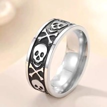 Stainless Steel Pirate Skull Crossbones Ring Band For Men Punk Gothic Jewelry - £7.98 GBP