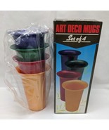 Vintage Art Deco Mugs Set Of 4 Blue Green Red Yellow  - $24.06