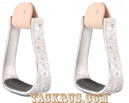 Western Show  Horse Saddle Engraved Aluminum Stirrups with Crystals Blin... - $24.74
