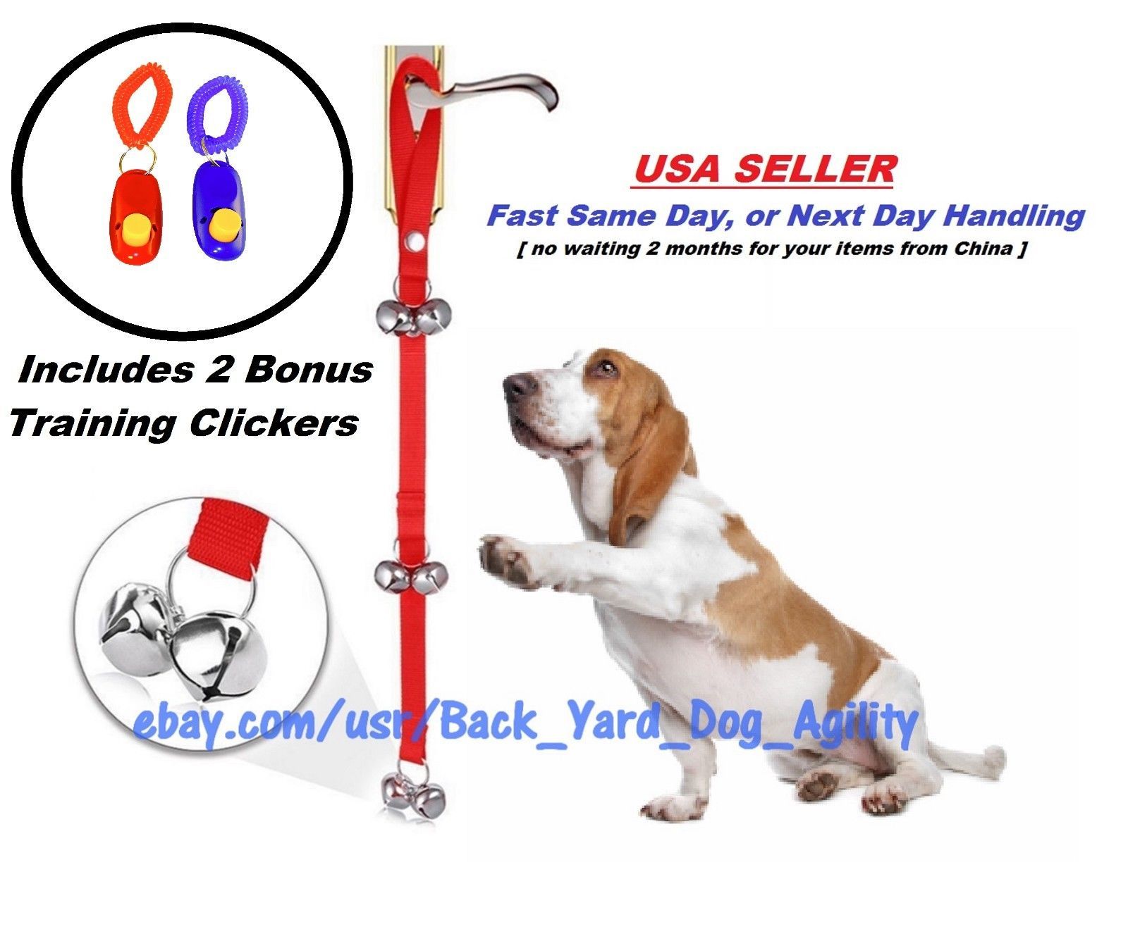 Red Doggy Doorbells, + 2 Bonus Obedience Clickers, House Training  - $12.99