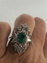 Vintage Flourite Deco Ring 925 Sterling Silver Size 5.25 - £145.69 GBP