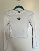 Wild Fable Long Sleeve Fitted Rib Knit Embroidered Pug DOG Crop Top Size XS - £7.91 GBP