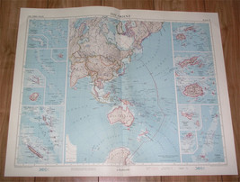 1958 Vintage Map Of Eastern Hemisphere Orient Asia China Australia Oc EAN Ia Fiji - £25.42 GBP