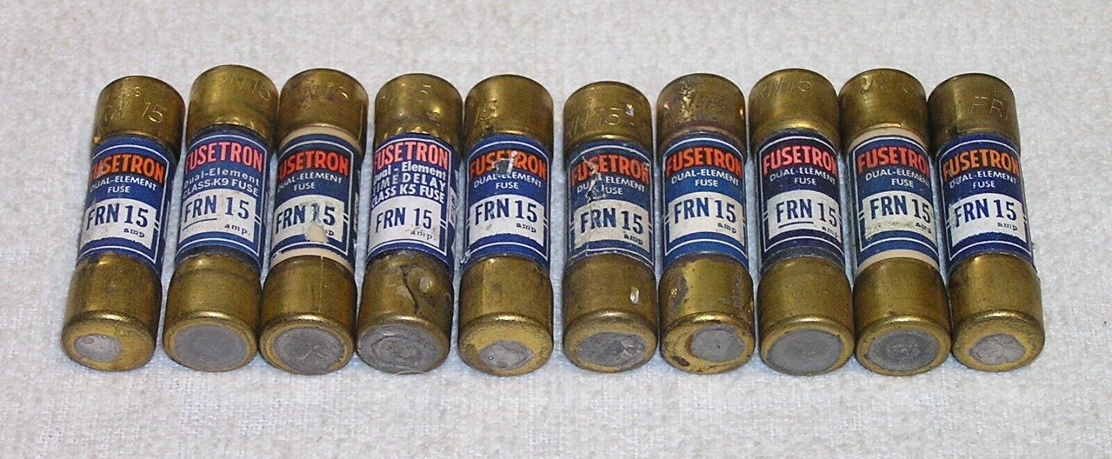 Primary image for Lot of 10 Buss Fusetron Type FRN 15 Amp Time Delay Cartridge Fuses