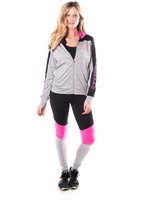 2 Pcs Zip-Up Jacket &amp; Leggings - Charcoal/Pink - $46.99