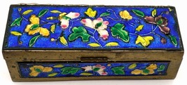 Colorful Chinese Brass &amp; Enamel Stamp Box Repaired Hinge - $13.33