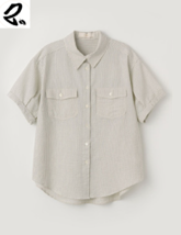 Women&#39;s classic striped cotton short-sleeved shirt，Bubble cotton - $39.99