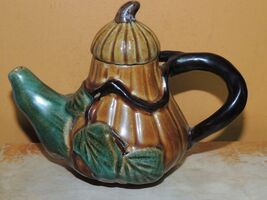 Vintage Gourd shaped Teapot 4.75&quot;x6&quot;x3.5&quot; brown green Vintage asian Chinese - $503.35 MXN