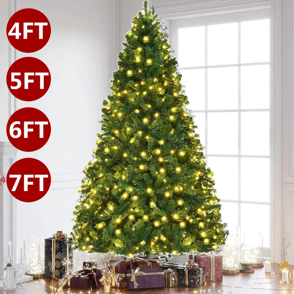 4FT Realistic Artificial Holiday Christmas Tree with LED Lights Home Decor  - £71.16 GBP