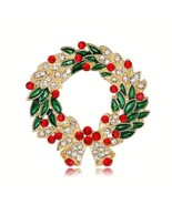 Gold Rhinestones Christmas Wreath Brooch Pin Bells BEST SELLER - £11.12 GBP