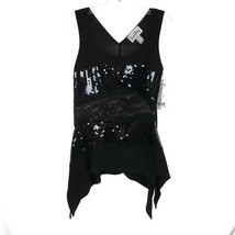 NWT Women Size 8 Joseph Ribkoff Black Lace and Sequin Panel Asymmetric Tunic Top - £40.14 GBP