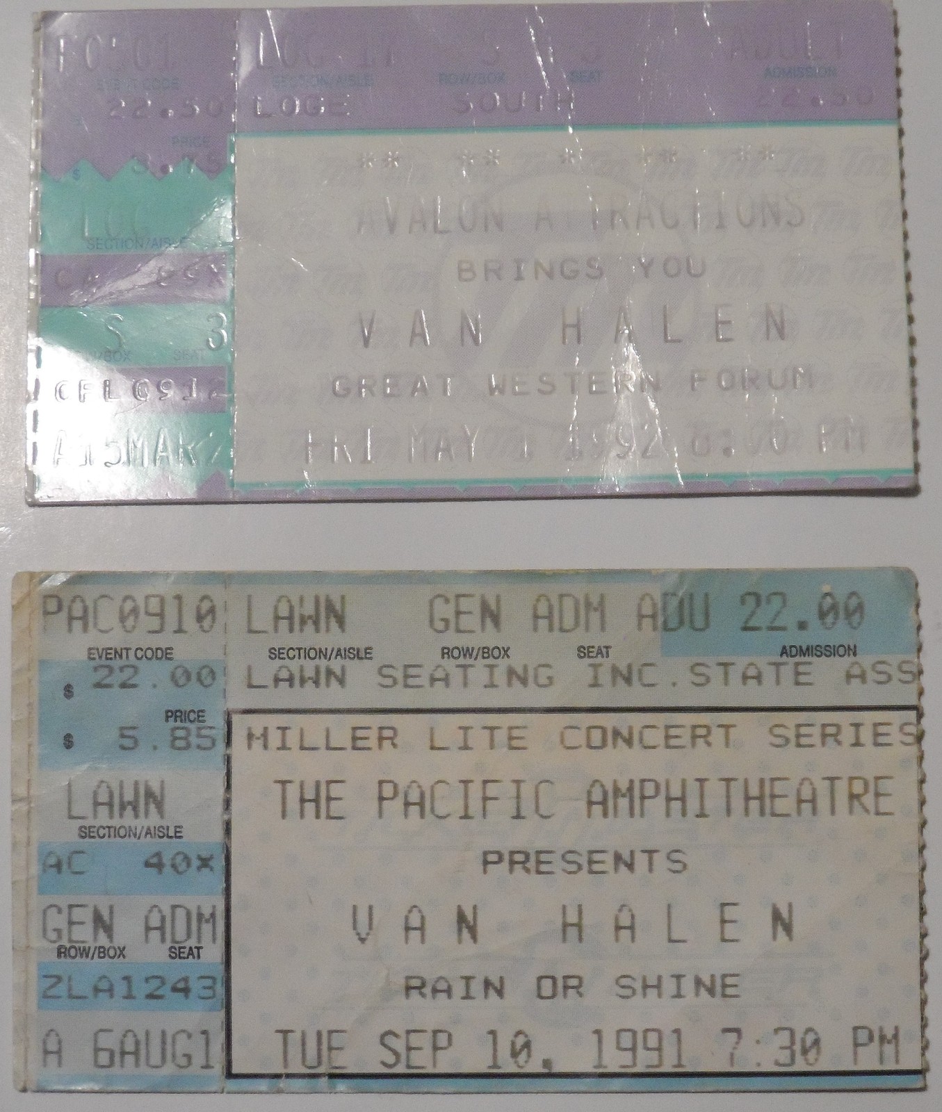 VAN HALEN 2 Original 1990&#39;s Ticket Stubs California USA DAVID LEE ROTH G... - $14.75