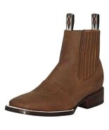 Mens Chelsea Leather Ankle Boots Pull On Cognac Solid Western Dress Squa... - $109.99