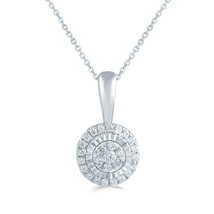 1/10CT TW  Round Diamond Cluster Pendant in Sterling Silver with 18&quot; cable chain - £31.96 GBP