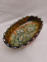 Imperial Quilted Diamond Pansy Marigold Green Carnival Glass Candy Dish ... - $19.79