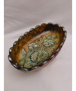 Imperial Quilted Diamond Pansy Marigold Green Carnival Glass Candy Dish ... - £15.52 GBP