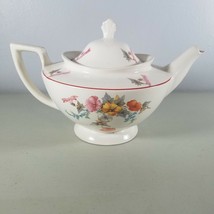 Teapot With Flowers &amp; Pink Trim White - $14.99