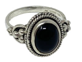 Black Onyx and Sterling Silver Ring from QVC, India, Size 6 - £30.36 GBP