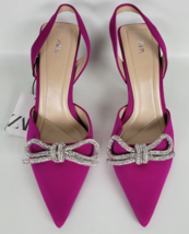 NWT Zara Fuchsia Pink Satin Crystal Embellished Sling Back Heels 35 US 5 - £71.22 GBP