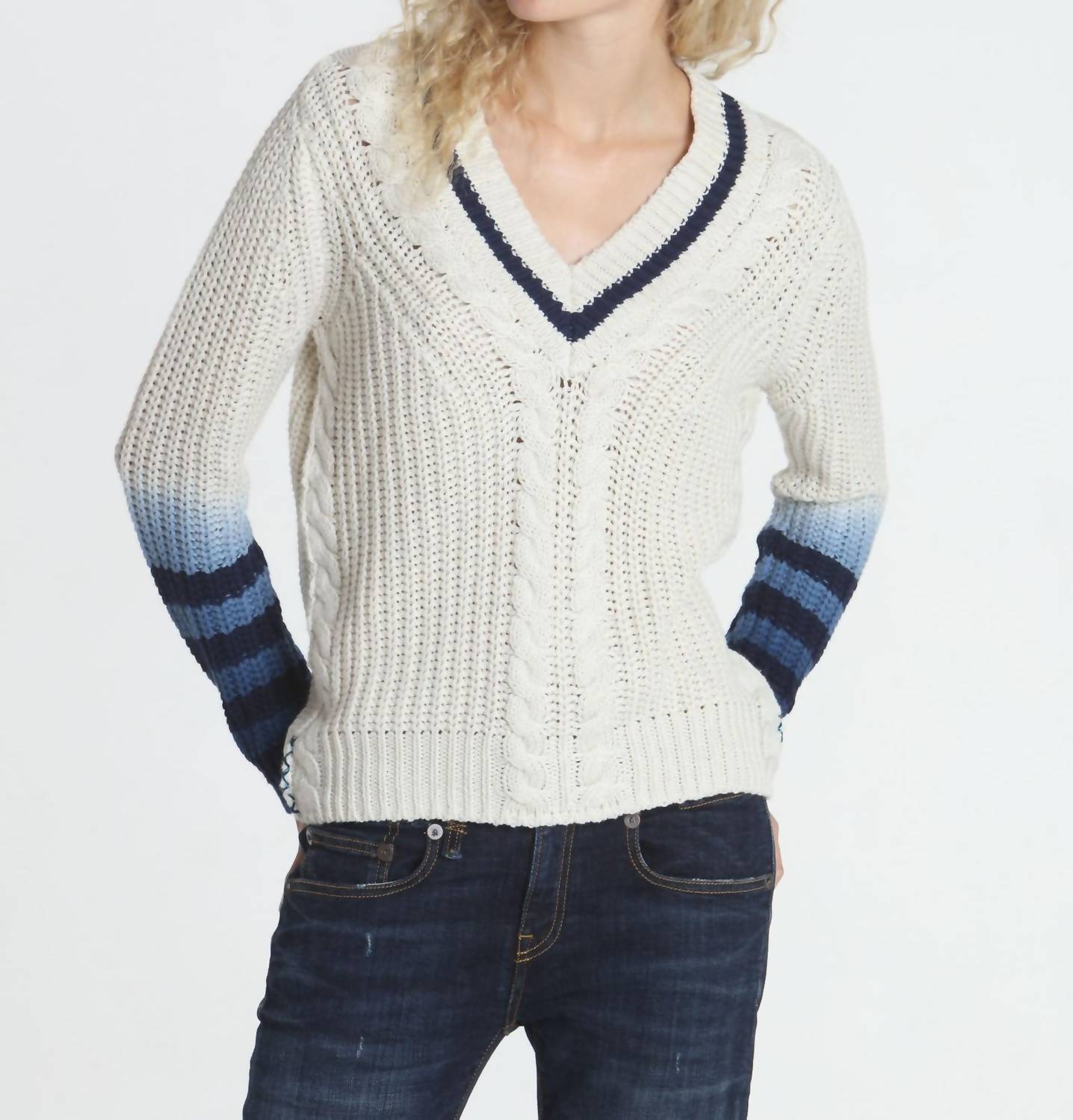 Label+Thread dip dyed vee sweater in Ecru