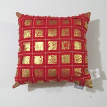 Pillow Perfect Holiday Throw Pillow Red Gold Metallic Squares 17 x 17 - £24.09 GBP