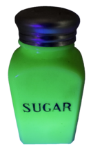 Vintage Green McKee?  Jadeite Uranium Glass 5&quot; Sugar Shaker Deco Letteri... - $49.01