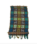 Vtg Antique Handwoven Southwestern Deer Fringed Hanging Wall Tapestry 33... - £78.81 GBP