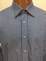 Peter Millar Mens 16 R Blue White Striped Dress Shirt Cotton Long-Sleeve  - £21.97 GBP