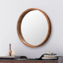 Siersoe Round Wood Mirror, A 24&quot; Wall-Framed Bathroom Mirror For A Vanity, Is - £72.44 GBP