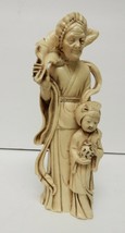 Vintage Chinese Asian Woman Child Leaf Statue Figure Resin 8.5&quot; Oriental - £54.99 GBP