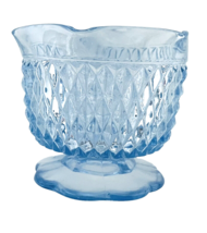 Indiana Glass Diamond Point Ice Blue Mayonnaise Condiment Footed Bowl Scalloped - £14.75 GBP